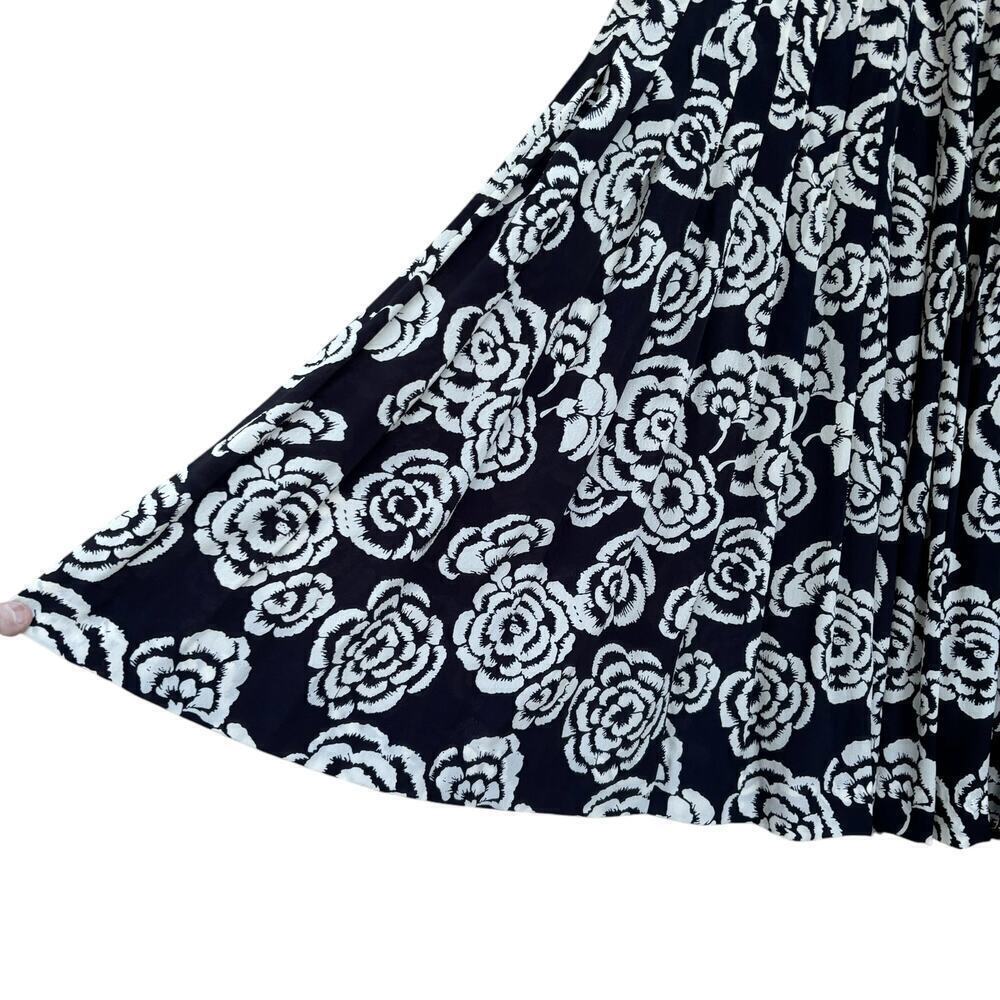 Christian Dior Separates Pleated Floral Mid-Length Skirt Size 6 Dk Blue Cream - Picture 3 of 7